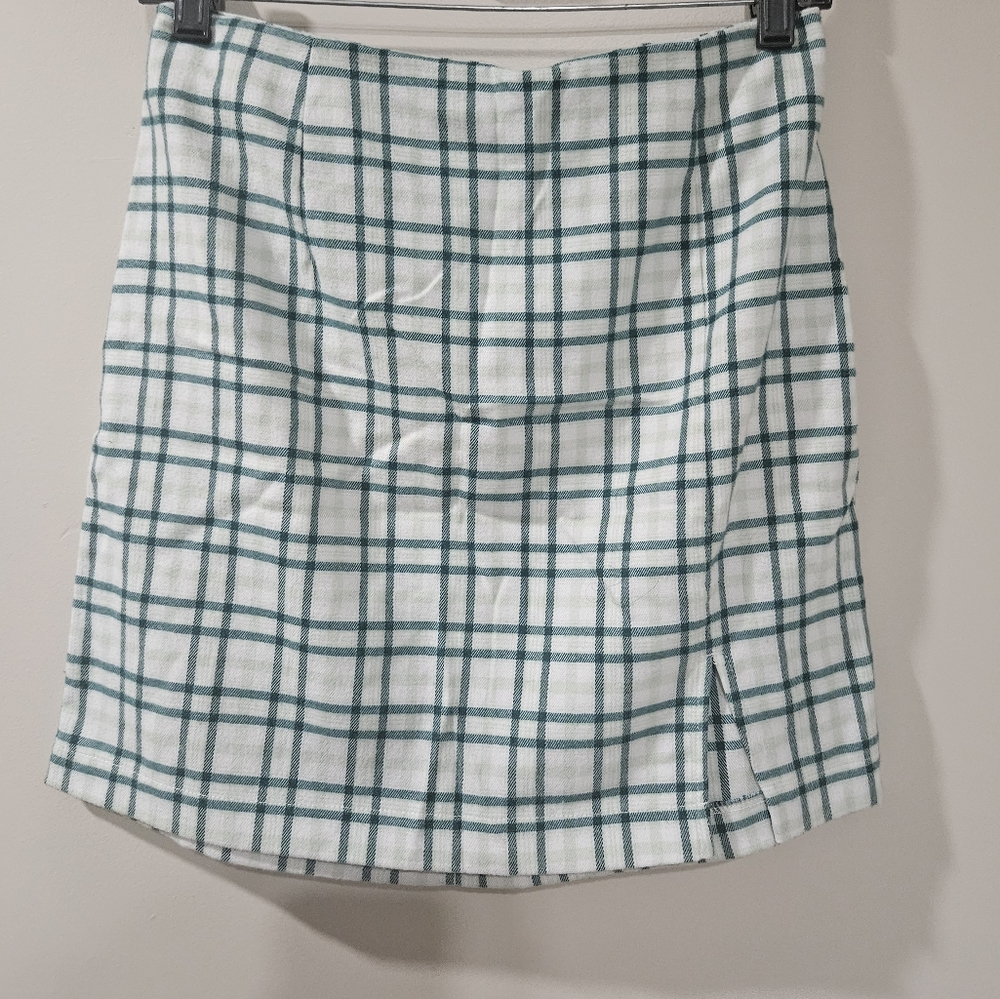 Green plaid Vintage Themed Mini mid-thigh skirt